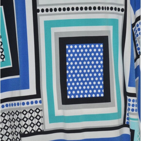 JM Collection Blue Color Block Studded Blouse Top Plus Size 3X Long Bell Sleeves - Picture 8 of 11